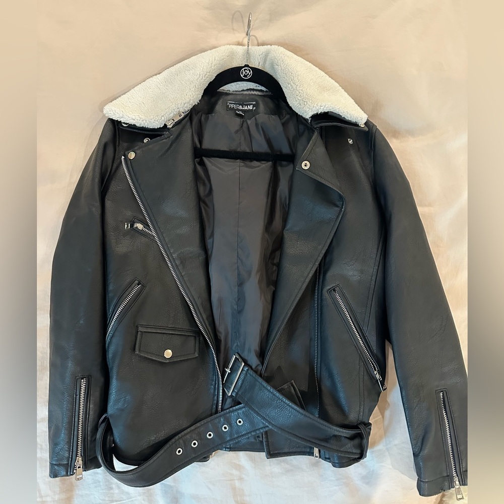 Piper & Jane Faux Leather Jacket with removable shearling collar